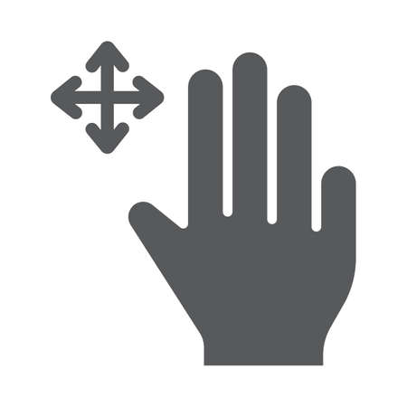 Three fingers free drag glyph icon, gesture and hand, swipe sign, vector graphics, a solid pattern on a white background, eps 10.のイラスト素材