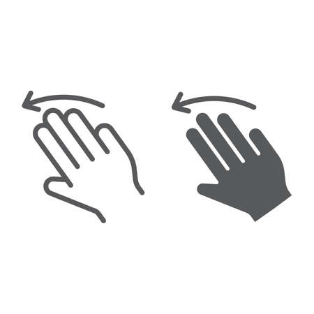 Three fingers flick left line and glyph icon, gesture and hand, click sign, vector graphics, a linear pattern on a white background, eps 10.のイラスト素材