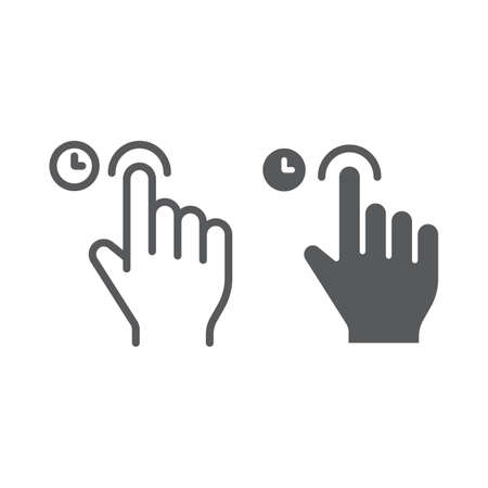 Touch and hold line and glyph icon, gesture and hand, tap sign, vector graphics, a linear pattern on a white background, eps 10.のイラスト素材