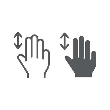 Three fingers vertical scroll line and glyph icon, gesture and hand, flick sign, vector graphics, a linear pattern on a white background, eps 10.のイラスト素材