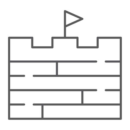 Adventures thin line icon, game and flag, brick wall sign, vector graphics, a linear pattern on a white background, eps 10.のイラスト素材
