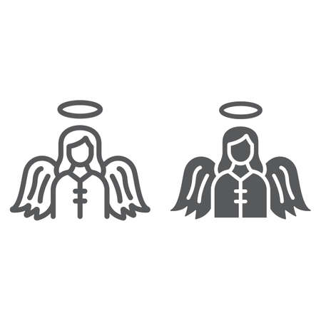Angel line and glyph icon, religion and heaven, character sign, vector graphics, a linear pattern on a white background.のイラスト素材