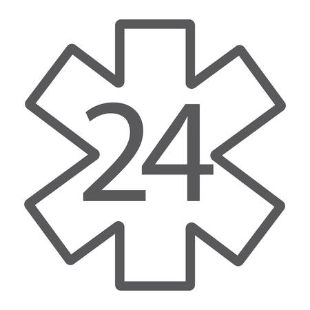 Life star line icon, medical and emblem, 24 hours sign, vector graphics, a linear pattern on a white background.のイラスト素材