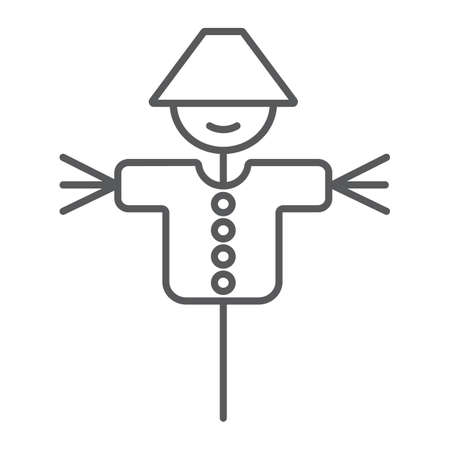 Scarecrow thin line icon, agriculture and farm, dummy sign, vector graphics, a linear pattern on a white background, eps 10.のイラスト素材
