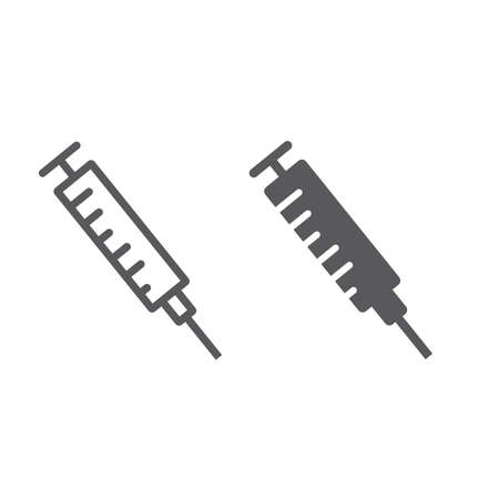 Syringe line and glyph icon, medicine and injection, needle sign, vector graphics, a linear pattern on a white background.のイラスト素材