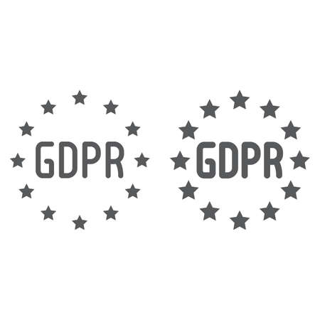 General Data Protection Regulation line and glyph icon, privacy and information, gdpr sign, vector graphics, a linear pattern on a white background.のイラスト素材