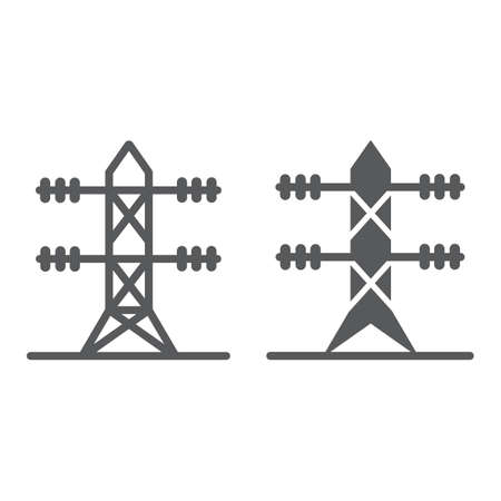 High voltage line line and glyph icon, energy and electric, electricity sign, vector graphics, a linear pattern on a white background.のイラスト素材