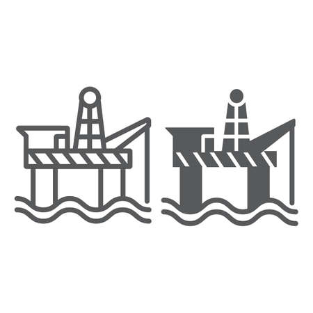 Oil rig line and glyph icon, industry and sea, oil platform sign, vector graphics, a linear pattern on a white background.のイラスト素材