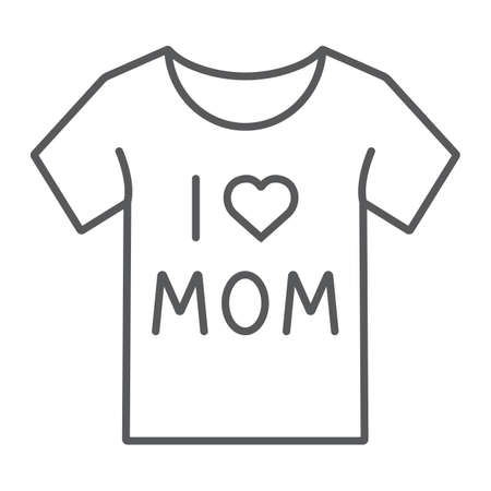 I love mom tshirt thin line icon, clothes and text, shirt sign, vector graphics, a linear pattern on a white background.のイラスト素材
