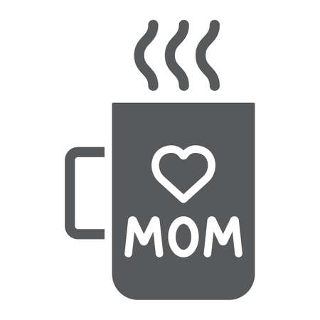 Mom cup glyph icon, love and utensil, inscription on mug sign, vector graphics, a solid pattern on a white background.のイラスト素材