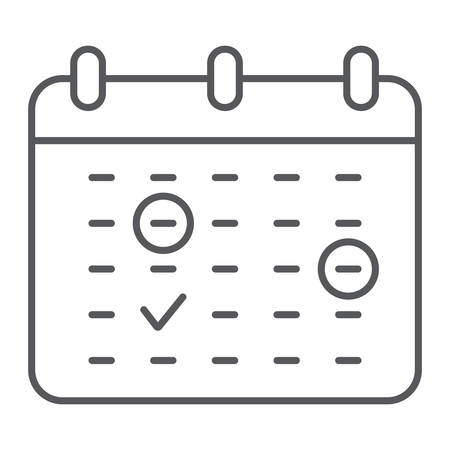 Important date thin line icon, month and day, calendar sign, vector graphics, a linear pattern on a white background.のイラスト素材