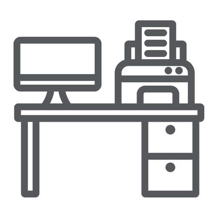 Computer desk line icon, office and table, workplace sign, vector graphics, a linear pattern on a white background.のイラスト素材