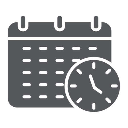 Deadline glyph icon, organizer and plan, calendar and clock sign, vector graphics, a solid pattern on a white background.のイラスト素材