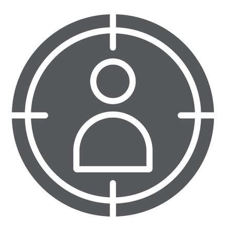 People target glyph icon, targeting and focus, person in aim sign, vector graphics, a solid pattern on a white background.のイラスト素材