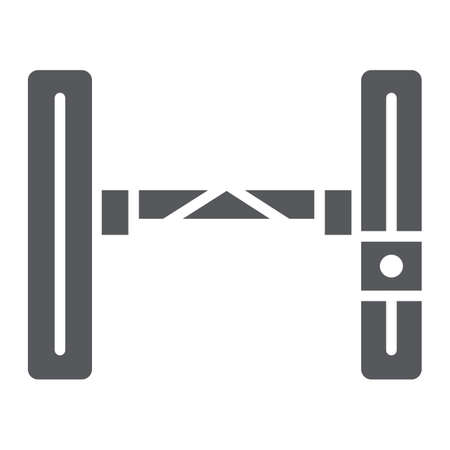 Hydraulic lift car glyph icon, auto and mechanic, car lifting sign, vector graphics, a solid pattern on a white background.のイラスト素材