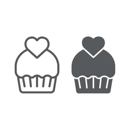 Cupcake line and glyph icon, cake and sweet, muffin sign, vector graphics, a linear pattern on a white background.のイラスト素材