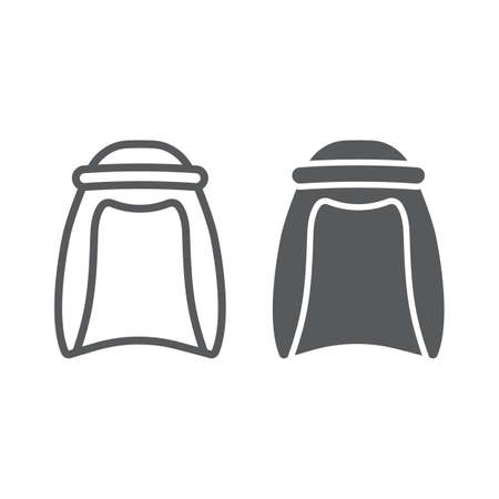 Keffiyeh line and glyph icon, arabic and clothes, arab wear sign, vector graphics, a linear pattern on a white background.のイラスト素材