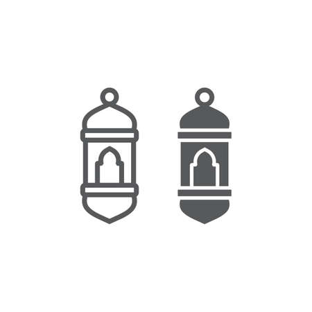 Arabic lantern line and glyph icon, light and muslim, lamp sign, vector graphics, a linear pattern on a white background.のイラスト素材