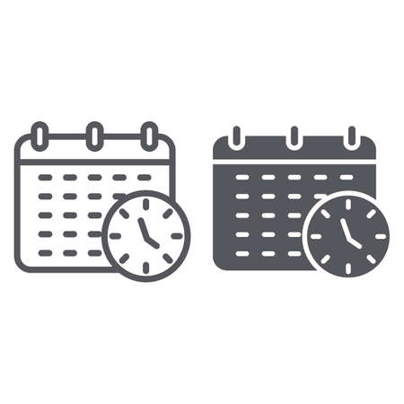 Deadline line and glyph icon, organizer and plan, calendar and clock sign, vector graphics, a linear pattern on a white background.のイラスト素材