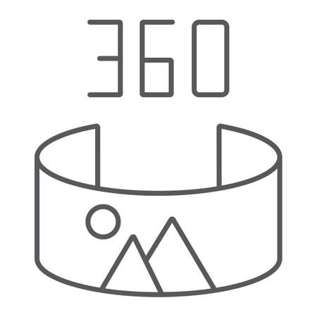 Panorama view thin line icon, panoramic and rotation, 360 degree sign, vector graphics, a linear pattern on a white background.のイラスト素材