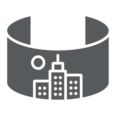 VR city glyph icon, virtual and town, virtual city sign, vector graphics, a solid pattern on a white background.のイラスト素材