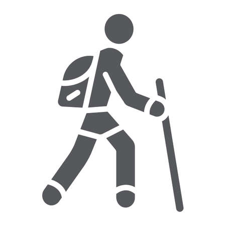 Tourist glyph icon, travel and hiking, hiker sign, vector graphics, a solid pattern on a white background.のイラスト素材