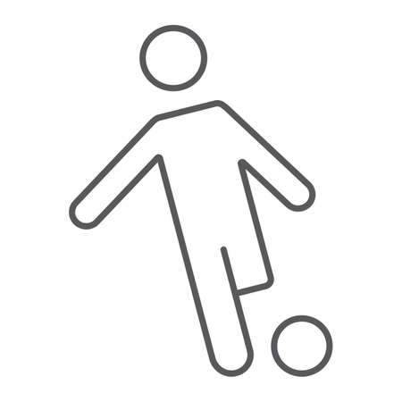 Soccer player thin line icon, kickball and sport, football player sign, vector graphics, a linear pattern on a white background.のイラスト素材