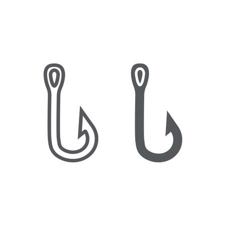 Fishing hook line and glyph icon, fishing and bait, fishhook set sign, vector graphics, a linear pattern on a white background.のイラスト素材