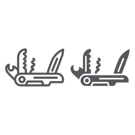 Multi tool line and glyph icon, camping and multifunction, pocket knife sign, vector graphics, a linear pattern on a white background.のイラスト素材