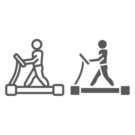 Treadmill line and glyph icon, fitness and exercise, runner sign, vector graphics, a linear pattern on a white background.のイラスト素材