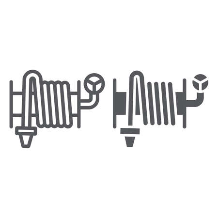 Fire hose line and glyph icon, equipment and water, hose reel sign, vector graphics, a linear pattern on a white background.のイラスト素材