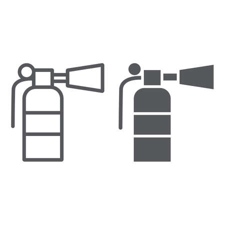 Fire extinguisher line and glyph icon, emergency and firefighting, extinguish sign, vector graphics, a linear pattern on a white background.のイラスト素材