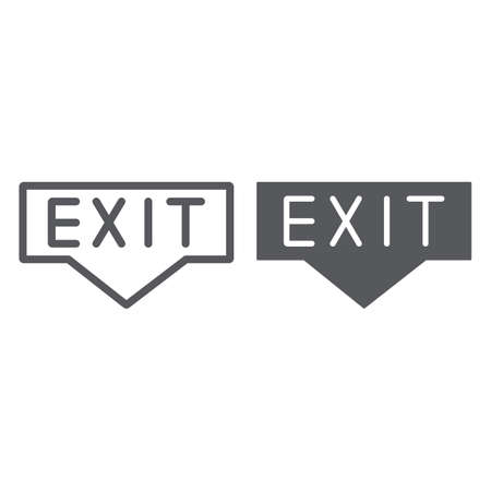 Exit line and glyph icon, emergency and doorway, evacuation sign, vector graphics, a linear pattern on a white background.のイラスト素材