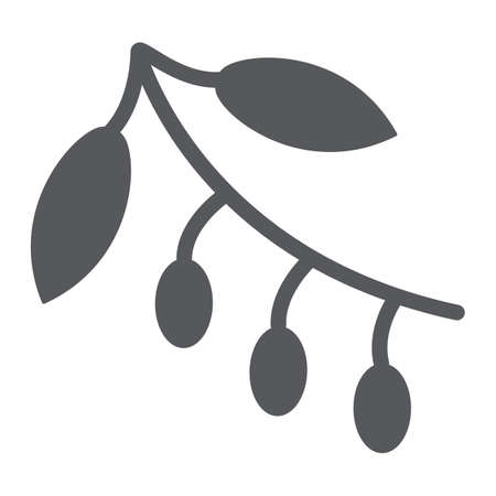 Coffee branch glyph icon, coffee and grain, coffee plant sign, vector graphics, a solid pattern on a white background.のイラスト素材