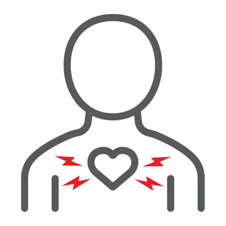 Heart ache line icon, body and pain, heart attack sign, vector graphics, a linear pattern on a white background.のイラスト素材