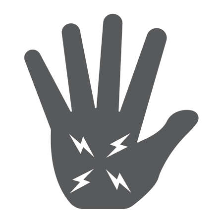 Hand pain glyph icon, body and pain, arm ache sign, vector graphics, a solid pattern on a white background.のイラスト素材