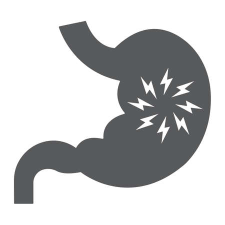 Stomach pain glyph icon, body and sick, abdominal ache sign, vector graphics, a solid pattern on a white background.のイラスト素材