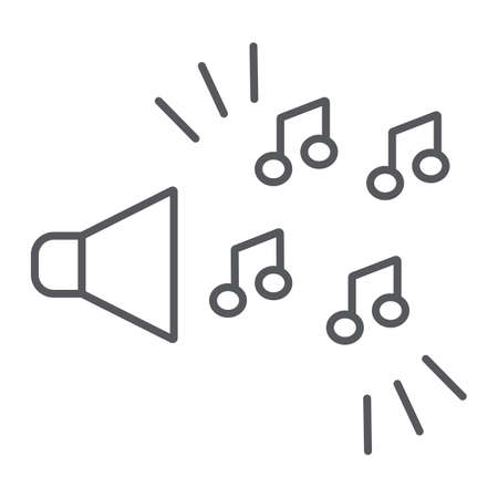 Music thin line icon, note and melody, sound sign, vector graphics, a linear pattern on a white background.のイラスト素材