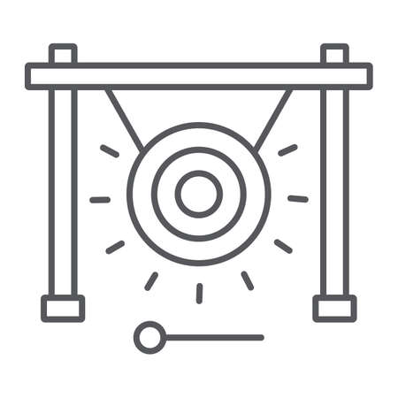 Gong thin line icon, music and sound, chinese instrument sign, vector graphics, a linear pattern on a white background.のイラスト素材