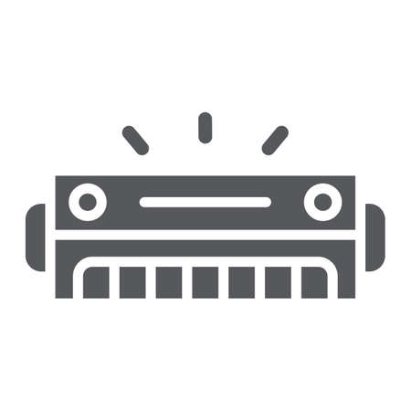 Harmonica glyph icon, music and sound, wind musical instrument sign, vector graphics, a solid...