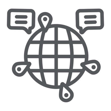 Globe communication line icon, internet and connection, global chat sign, vector graphics, a linear pattern on a white background.のイラスト素材