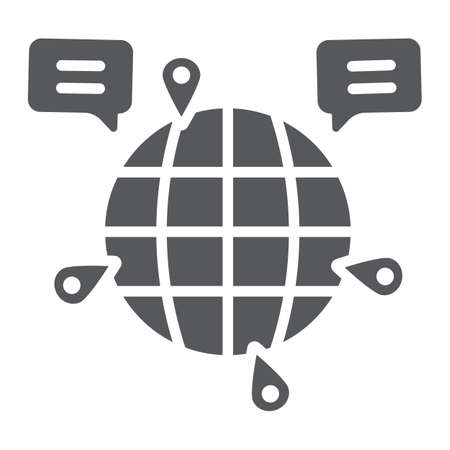 Globe communication glyph icon, internet and connection, global chat sign, vector graphics, a solid pattern on a white background.のイラスト素材