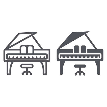 Piano line and glyph icon, music and sound, keyboard musical instrument sign, vector graphics, a linear pattern on a white background.のイラスト素材