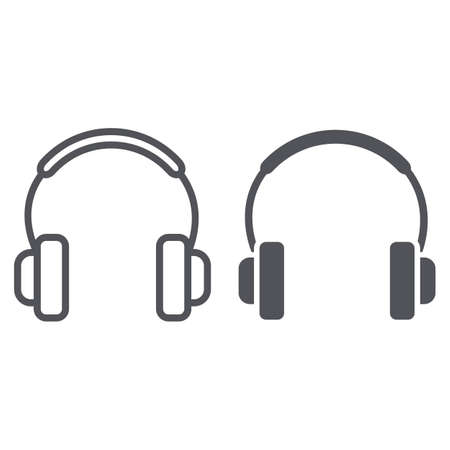 Headphones line and glyph icon, music and sound, audio accessory sign, vector graphics, a linear pattern on a white background.のイラスト素材