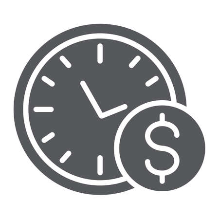 Time is money glyph icon, hour and finance, clock and dollar sign, vector graphics, a solid pattern on a white background.のイラスト素材