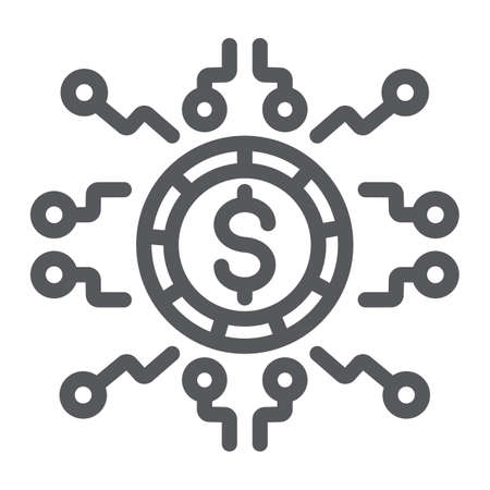 Digital money line icon, finance and banking, digital currency sign, vector graphics, a linear pattern on a white background.のイラスト素材