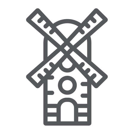 Windmill line icon, farm and wind, mill sign, vector graphics, a linear pattern on a white background.のイラスト素材