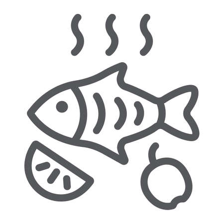 Fried fish line icon, food and sea, grilled fish sign, vector graphics, a linear pattern on a white background.のイラスト素材