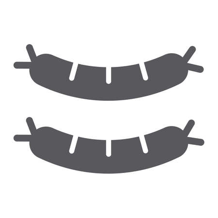 Fried sausages glyph icon, food and meat, grilled sausage sign, vector graphics, a solid pattern on a white background.のイラスト素材