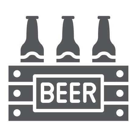 Case of beer glyph icon, alcohol and drink, pack of beer bottles sign, vector graphics, a solid pattern on a white background.のイラスト素材